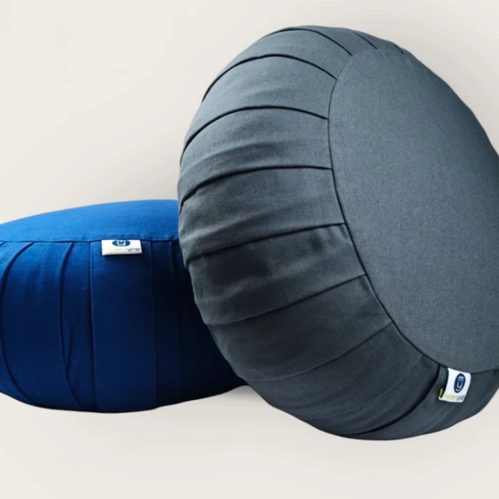 Modern Yogi Yoga Round Zafu Cushions made with 100% cotton. Royal Blue & Gray Color