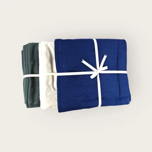 Modern Yogi Yoga Blankets made with 100% cotton. Colors Gray, Royal Blue & Ivory