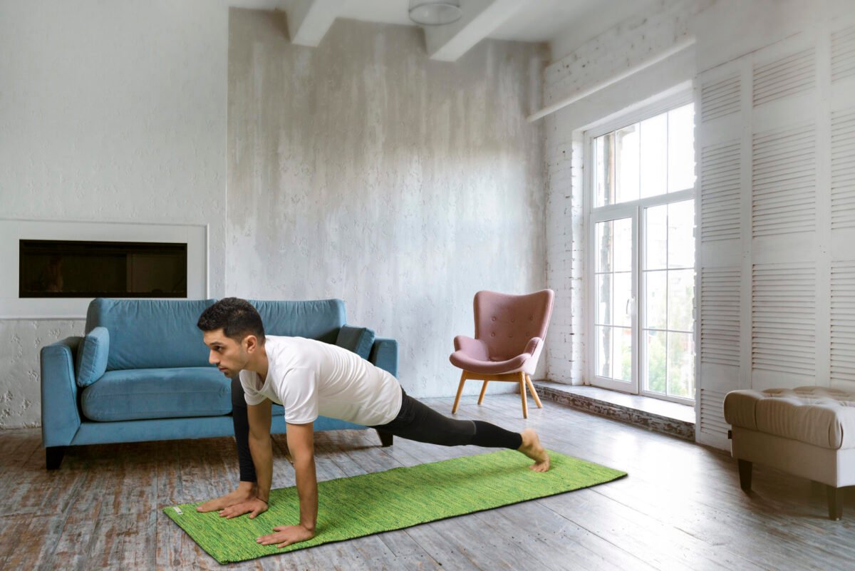 Premium Thick 7mm Cotton Yoga Mat - Emerald Forest | Yoga Model Pose