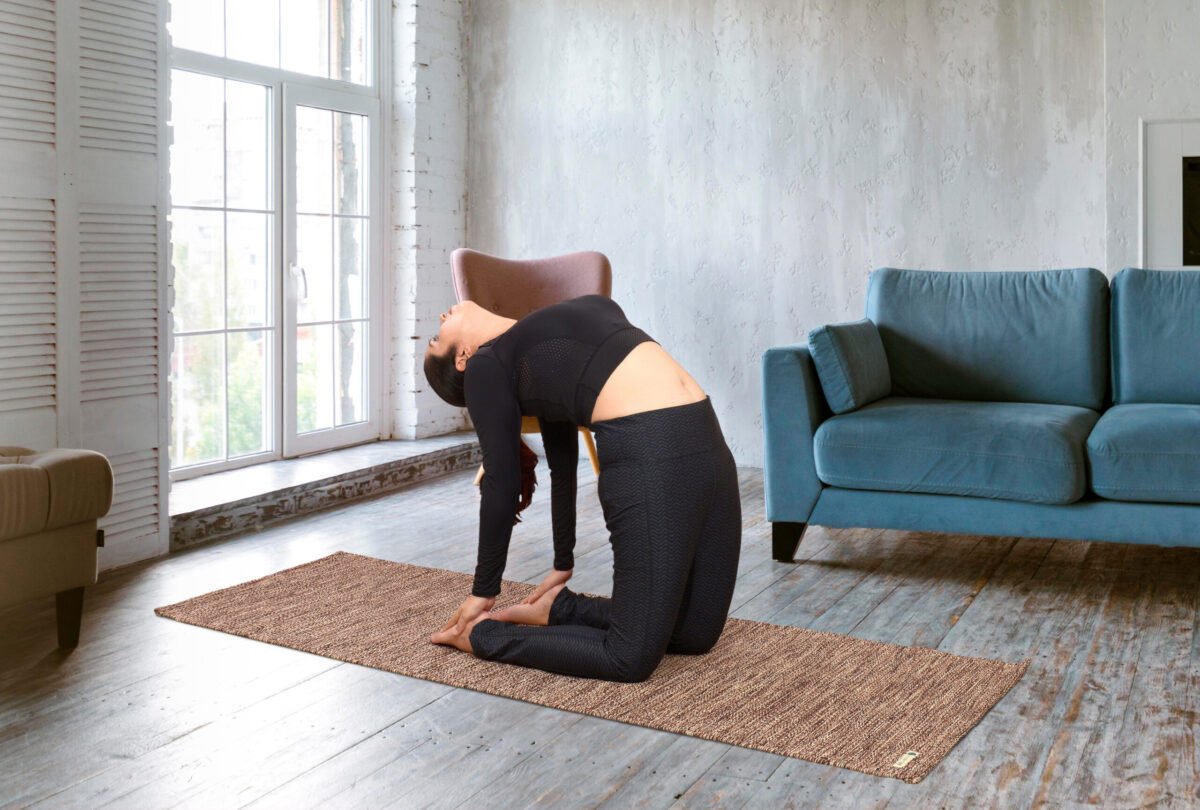 Premium Thick 7mm Cotton Yoga Mat - Desert Sand | Yoga Model Pose