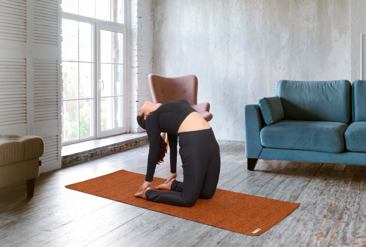Travel Lite 3mm Cotton Yoga Mat - Zesty Orange | Yoga Model Pose