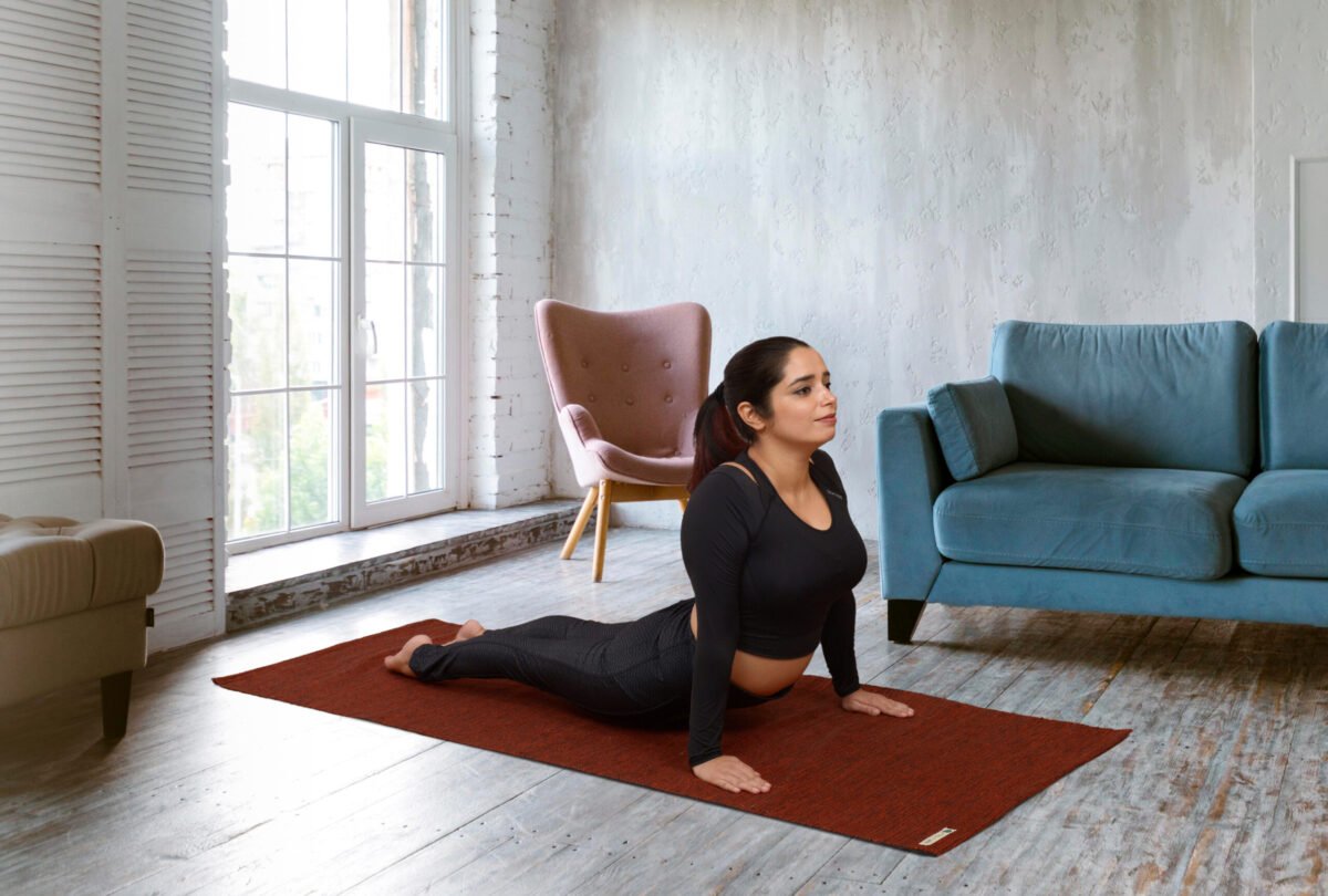 Travel Lite 3mm Cotton Yoga Mat - Crimson Red | Yoga Model Pose