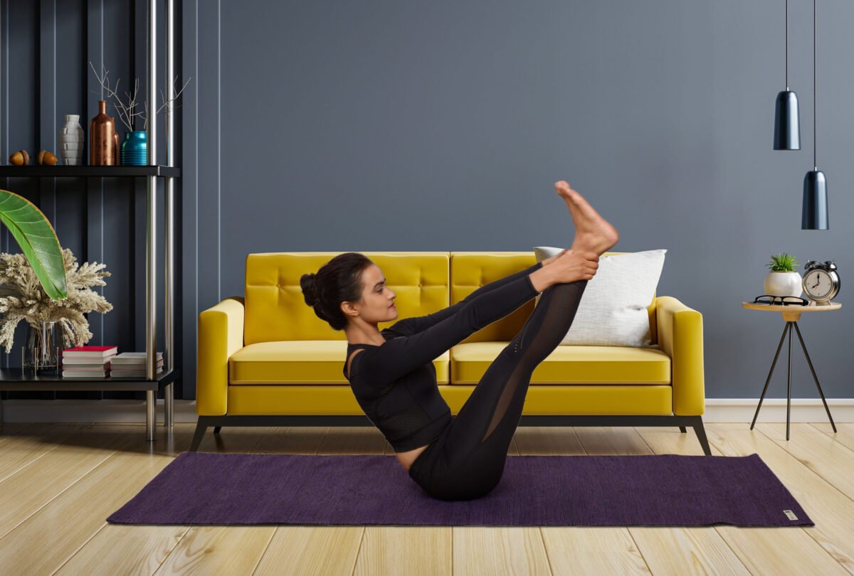 Travel Lite 3mm Cotton Yoga Mat - Imperial Purple | Yoga Model Pose