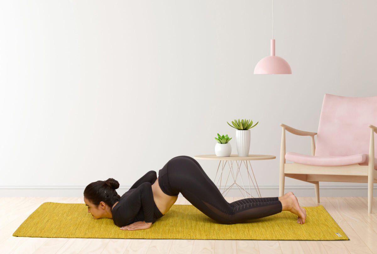 Premium Thick 7mm Cotton Yoga Mat - Amber Gold | Yoga Model Pose